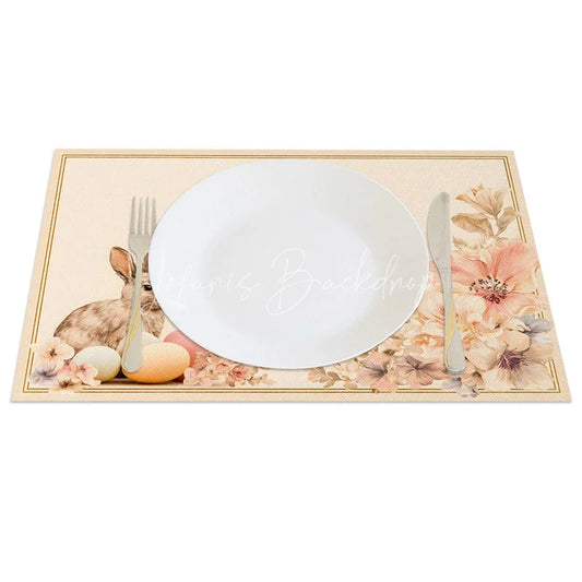Lofaris Gold Line Easter Bunny Set of 4 Placemats Pink Flower Rabbit Egg Table Mats for Holiday Party