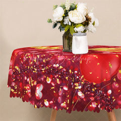 Lofaris Gold Love Red Balloon Round Tablecloth Festive Heart Bokeh Table Cover for Anniversary