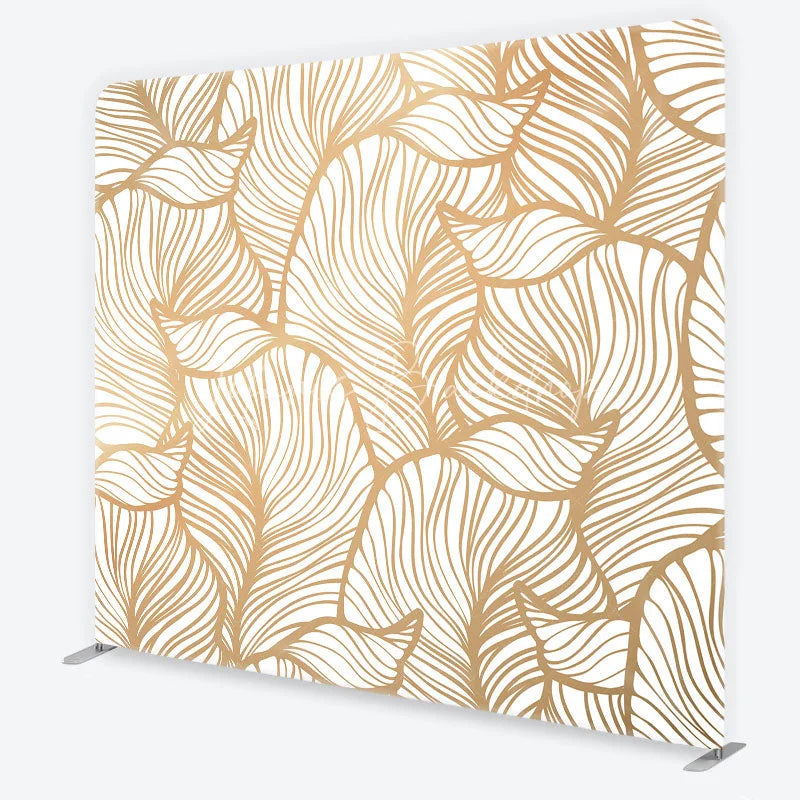 Lofaris Gold Metallic Abstract Leaf Pattern Tension Fabric Backdrop Elegant White Botanical Photography Background