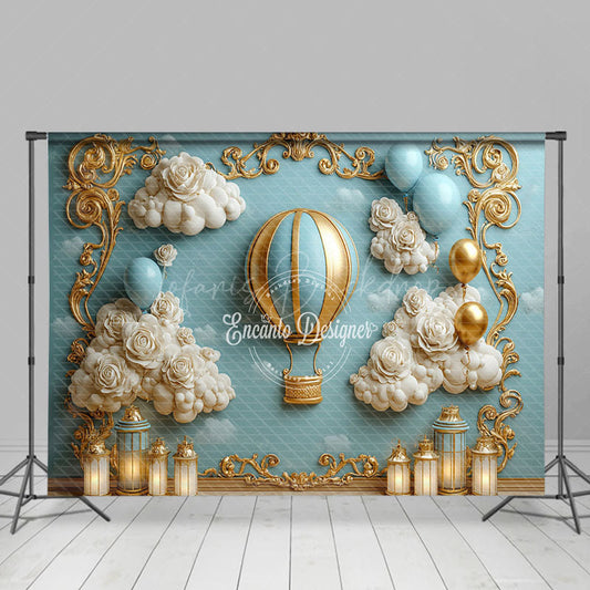 Lofaris Gold Pattern Candle Hot Air Ballon Photography Backdrop