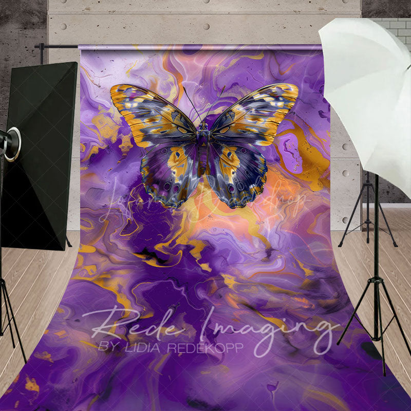 Lofaris Gold Purple Abstract Butterfly Fine Art Sweep Backdrop