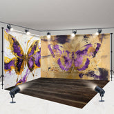 Lofaris Gold Purple Abstract Butterfly Room Set Backdrop