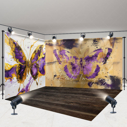Lofaris Gold Purple Abstract Butterfly Room Set Backdrop