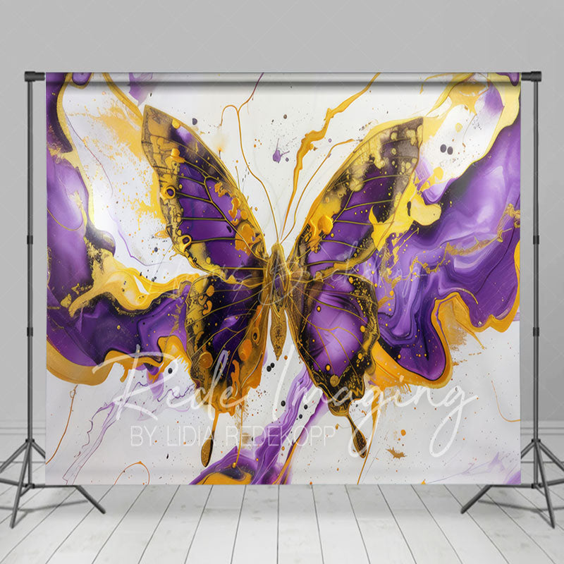 Lofaris Gold Purple Abstract Butterfly Room Set Backdrop