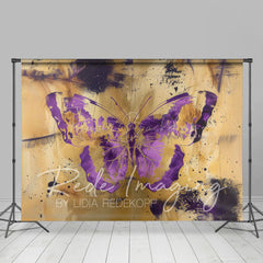 Lofaris Gold Purple Abstract Butterfly Room Set Backdrop
