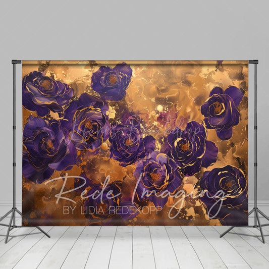 Lofaris Gold Purple Abstract Floral Fine Art Photo Backdrop