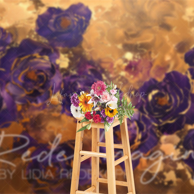 Lofaris Gold Purple Abstract Floral Fine Art Photo Backdrop