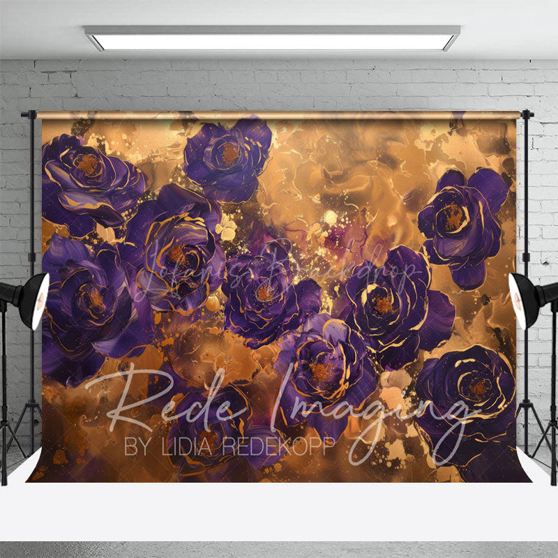 Lofaris Gold Purple Abstract Floral Fine Art Photo Backdrop
