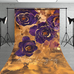 Lofaris Gold Purple Abstract Floral Fine Art Sweep Backdrop