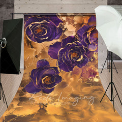Lofaris Gold Purple Abstract Floral Fine Art Sweep Backdrop