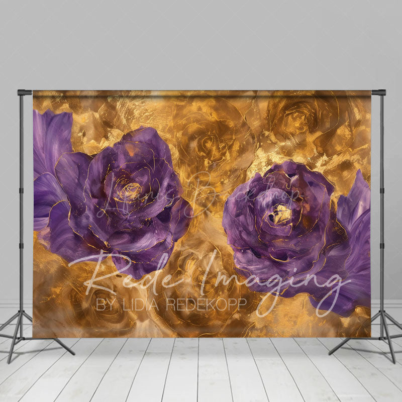 Lofaris Gold Purple Abstract Floral Photography Backdrop