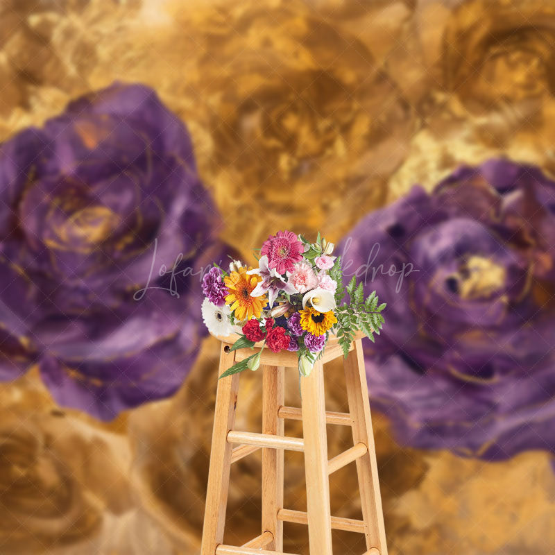 Lofaris Gold Purple Abstract Floral Photography Backdrop