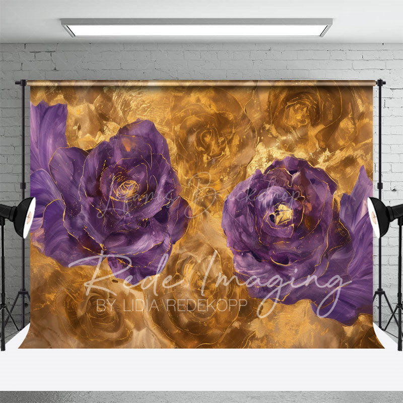 Lofaris Gold Purple Abstract Floral Photography Backdrop