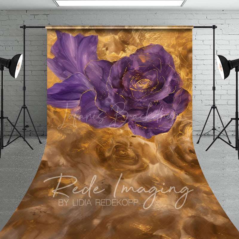 Lofaris Gold Purple Abstract Floral Sweep Photo Backdrop