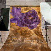 Lofaris Gold Purple Abstract Floral Sweep Photo Backdrop