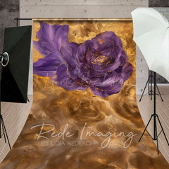 Lofaris Gold Purple Abstract Floral Sweep Photo Backdrop