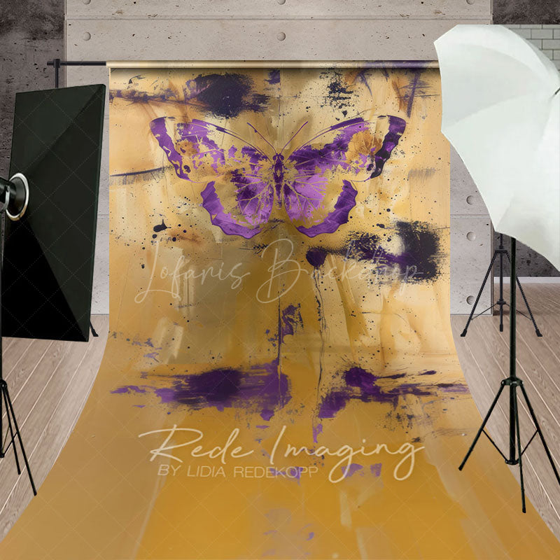 Lofaris Gold Purple Faded Abstract Butterfly Sweep Backdrop