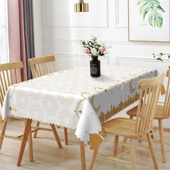 Lofaris Gold Ramadan Kareem Mosque Silhouette Rectangle Tablecloth Islamic Eid Mubarak Pattern Table Cover for Home