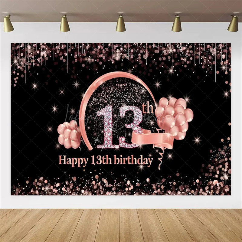 Lofaris Gold Rose 13th Birthday Backdrop Glitter Celebration for Kids Luxury Champagne Party Photo Decor