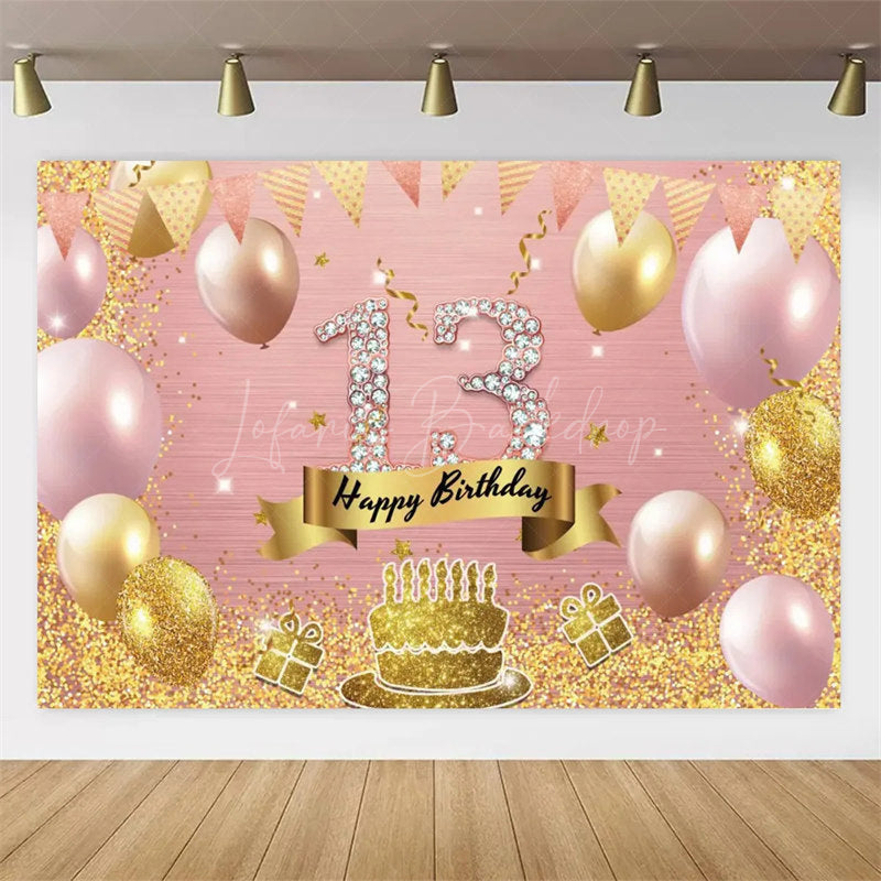 Lofaris Gold Rose 13th Birthday Backdrop Glitter Celebration for Kids Luxury Champagne Party Photo Decor