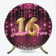 Lofaris Gold Sixteen Fine 16th Birthday Round Backdrop Purple and Diamond Luxury Sweet 16 Party Cover