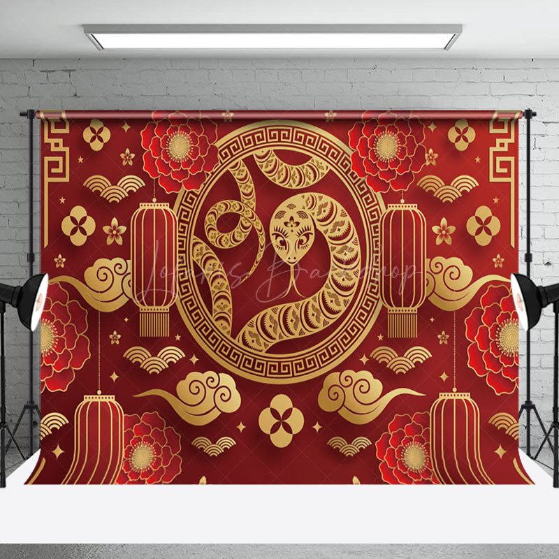 Lofaris Gold Snake Red Lantern Chinese New Year Backdrop