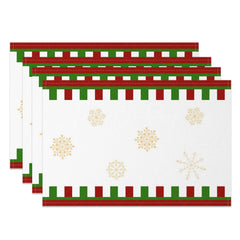 Lofaris Gold Snowflakes Plaid White Xmas Set Of 4 Placemats