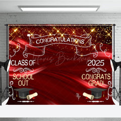 Lofaris Gold Sparkle Red Ribbon Congrats Graduation Backdrop