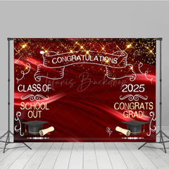 Lofaris Gold Sparkle Red Ribbon Congrats Graduation Backdrop