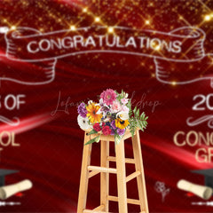 Lofaris Gold Sparkle Red Ribbon Congrats Graduation Backdrop
