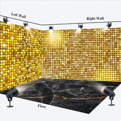 Lofaris Gold Sparkle Sequins Marbled Floor Room Set Backdrop