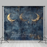 Lofaris Gold Sparkly Moons Blue Abstract Night Photo Backdrop