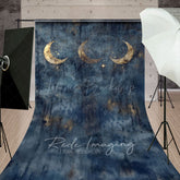 Lofaris Gold Sparkly Moons Blue Abstract Night Sweep Backdrop