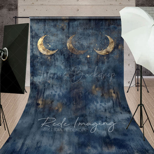 Lofaris Gold Sparkly Moons Blue Abstract Night Sweep Backdrop