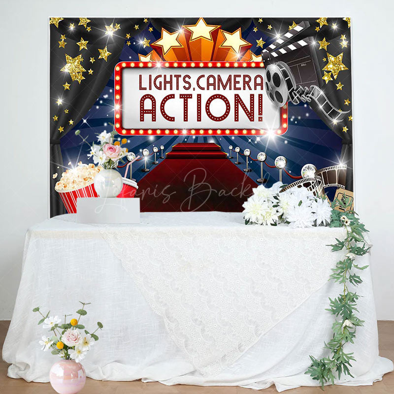 Lofaris Gold Star Glitter Spotlight Carpet Birthday Backdrop
