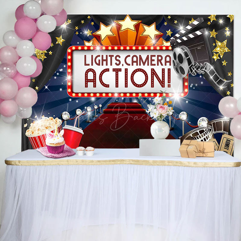 Lofaris Gold Star Glitter Spotlight Carpet Birthday Backdrop