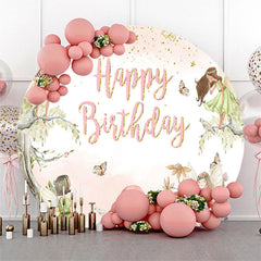 Lofaris Gold Starry Fairy Floral Round Birthday Backdrop