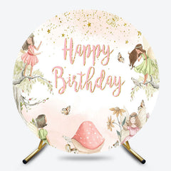 Lofaris Gold Starry Fairy Floral Round Birthday Backdrop