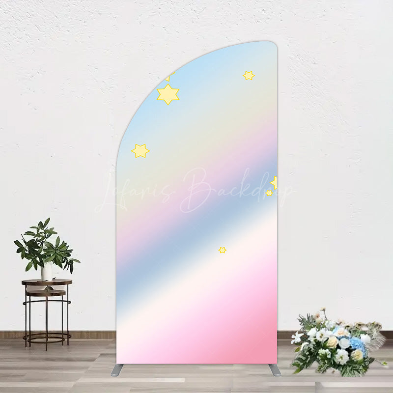 Lofaris Gold Stars Colorful Rainbow Birthday Half Moon Arch Backdrop