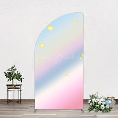 Lofaris Gold Stars Colorful Rainbow Birthday Half Moon Arch Backdrop