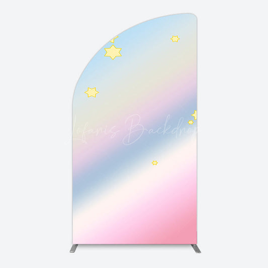 Lofaris Gold Stars Colorful Rainbow Birthday Half Moon Arch Backdrop