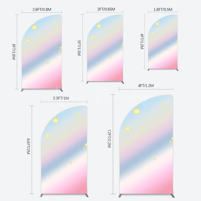 Lofaris Gold Stars Colorful Rainbow Birthday Half Moon Arch Backdrop