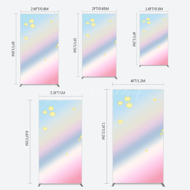 Lofaris Gold Stars Colorful Rainbow Birthday Rectangle Backdrop