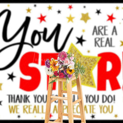Lofaris Gold Stars Glitter Thank You For All Do Backdrop