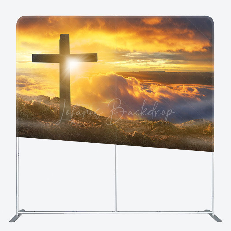Lofaris Gold Sunset Mountain Easter Square Tension Backdrop