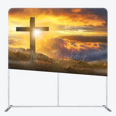 Lofaris Gold Sunset Mountain Easter Square Tension Backdrop