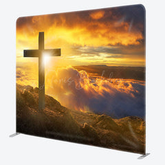 Lofaris Gold Sunset Mountain Easter Square Tension Backdrop