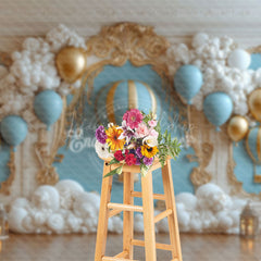 Lofaris Gold Wall Blue Hot Air Balloon Cake Samsh Backdrop