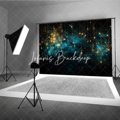 Lofaris Golden Blue Sparkling Lights Photography Backdrop Dark Wood Texture with Bokeh Effect for Festive Celebrations