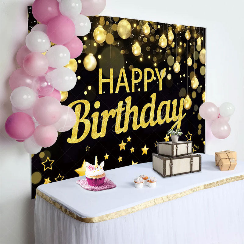Lofaris Golden Bokeh Vibe Lights Happy Birthday Backdrop
